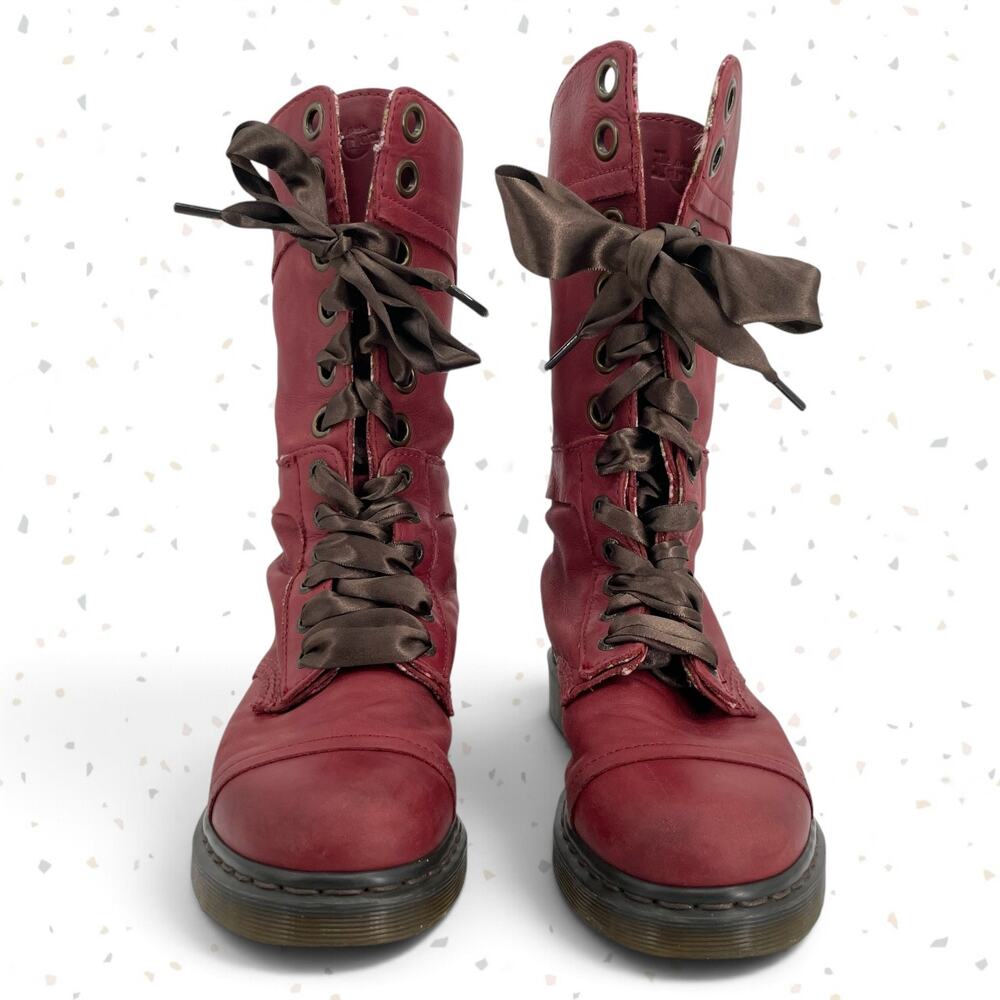 Dr. Martens Triumph Boots Red Oxblood Leather Pirate Fold Down Floral Boots US 9 - Picture 6 of 16